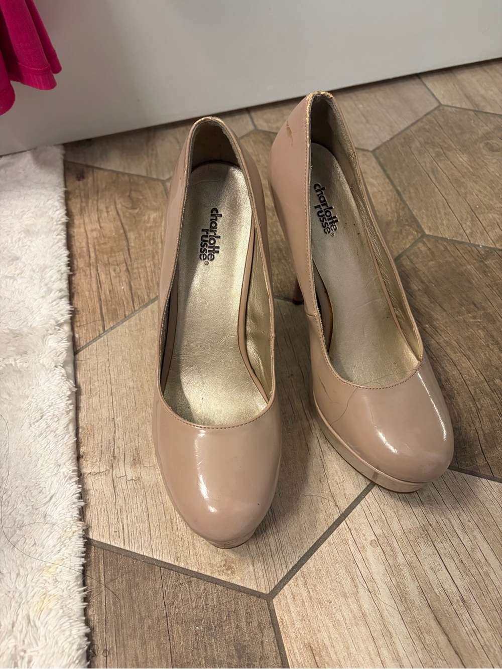 Charlotte Russe Blush Patent Round-Toe High Heels